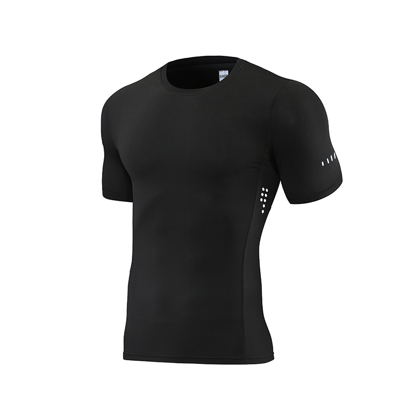 Verano de los hombres deportes fitness entrenamiento muscular ropa de secado rápido cuello redondo apretado grupo ropa manga corta imprimible logotipo de la empresa