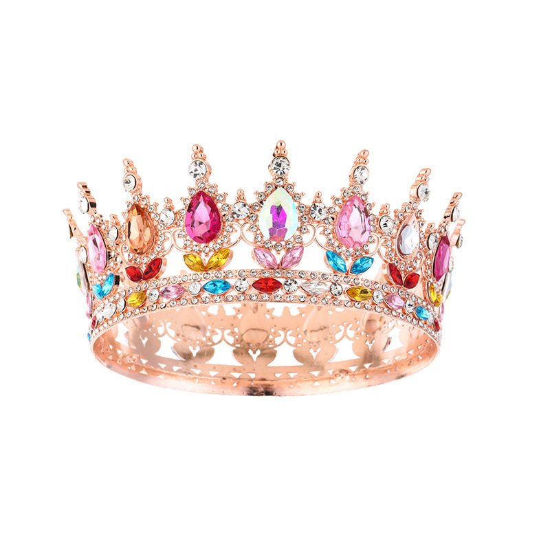Corona grande de aleación barroca retro con incrustaciones de cristal redondas, estilo reina, para ceremonia de mayoría de edad, tocado de princesa o novia