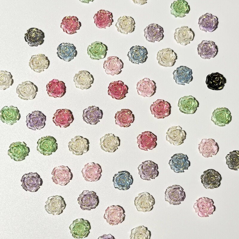 Gold foil Camellia manicure jewelry wholesale ice through three-dimensional resin drill diy nail decoration mobile phone case accessories