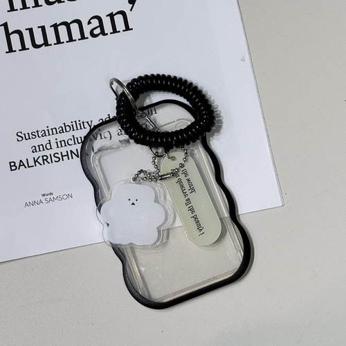 Ins minimalist transparent card case for student campus access card, fashionable keychain, work ID protector, double-sided transparent