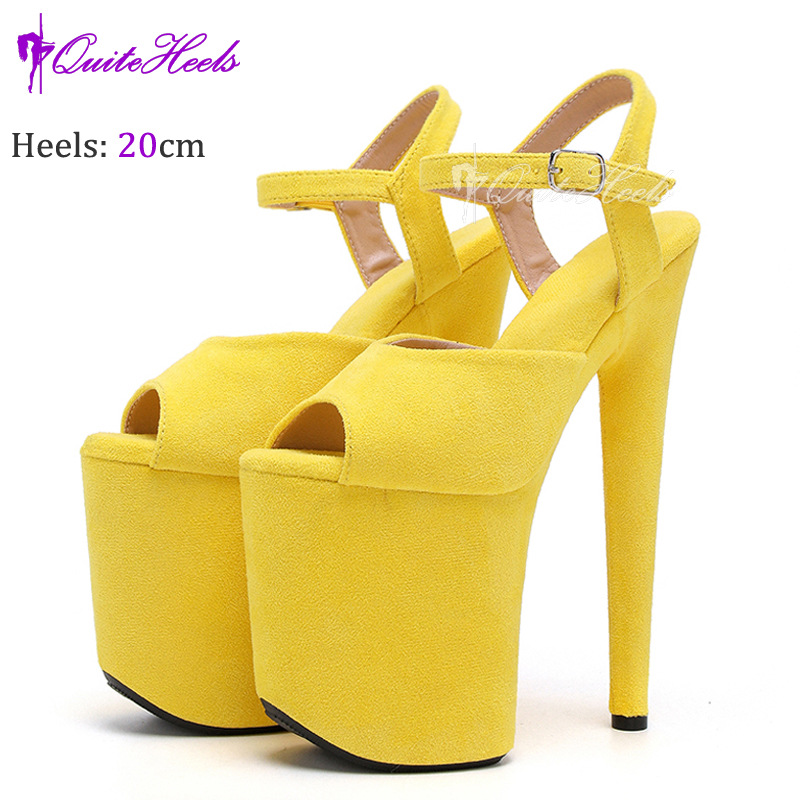 Giày sandal cao gót nữ hở mũi siêu cao 20 cm phong cách Âu Mỹ chất liệu nhung đế chống nước — Màu cam huỳnh quang F.Orange, Màu xanh dương Royal Blue, Màu tím tím tím, Bầu trời xanh chi tiết 11