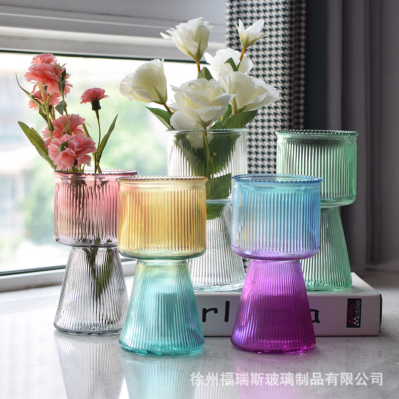 批发新款简约花边蘑菇造型彩色创意家居装饰摆件客厅玻璃插花花瓶