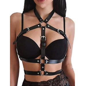 Europe and the United States street hiphop Gothic style dance strap tops fashion punk wind leather bra sexy exaggeration bondage straps waist chain