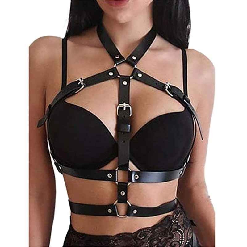 Europe and the United States street hiphop Gothic style dance strap tops  fashion punk wind leather bra sexy exaggeration bondage straps waist chain