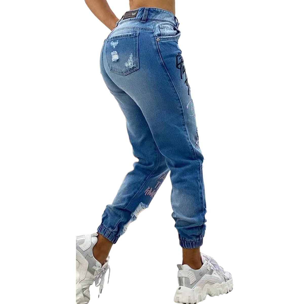 Women's Skinny Jeans Letter Print Ripped Washed Retro Relaxed Everyday Wear Comfortable Feshion_ecoleips.com