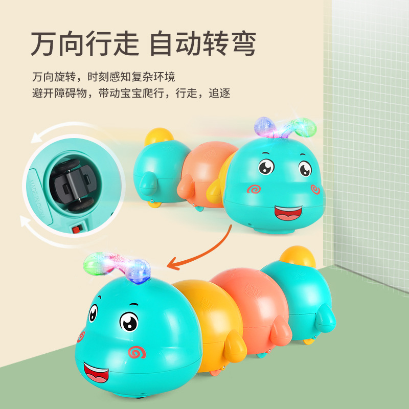 Disparar el mismo tipo de oruga magnética universal eléctrica música iluminación dibujos animados animales juguetes para niños al por mayor