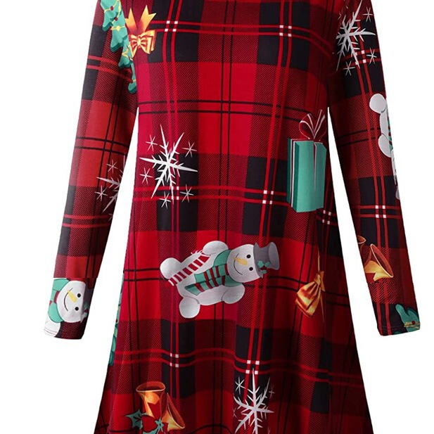 2025年アマゾン欧米女性用大きいサイズクリスマスプリントOネック長袖Tシャツトップス|undefined