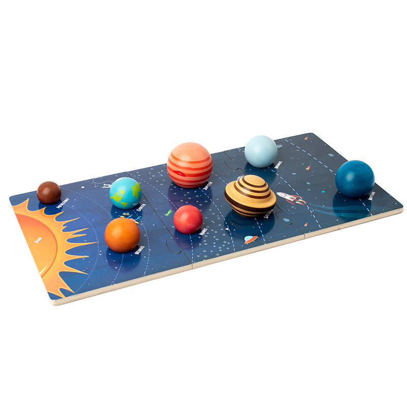 Montessori educación temprana para niños a juego rompecabezas tridimensional rompecabezas de madera ocho planetas sistema solar bloques de construcción juguetes educativos