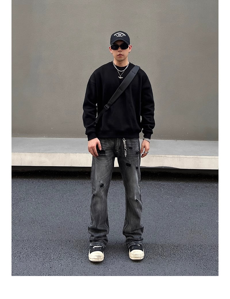 boy European And High Vibe Slim Fit Washed Ripped Jeans Unisex American Street Style Trendy Design Pants_voghion.com