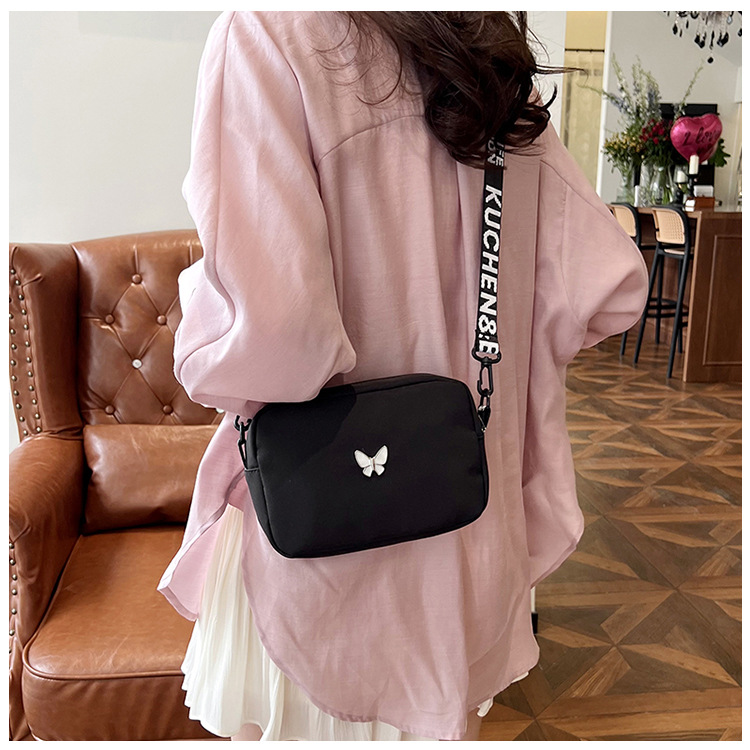 wholesale elegant butterfly simple small bag women's nylon cloth wide shoulder strap underarm bag casual shoulder solid color crossbody bag undefined