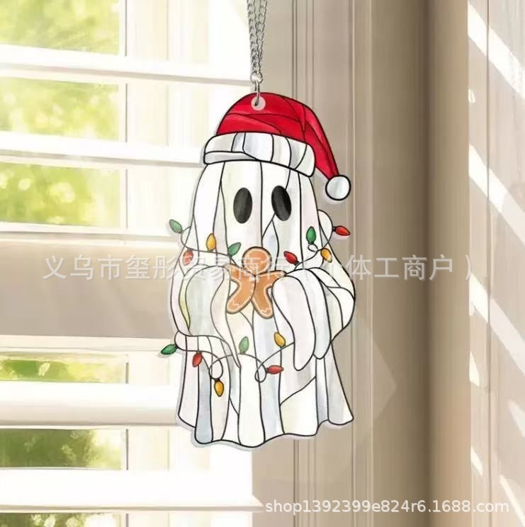 跨境万圣节可爱小幽灵亚克力平面太阳捕光器家居庭院花园装饰挂牌|undefined