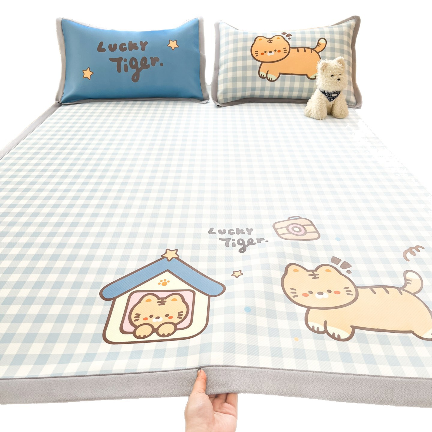 Verano A clase Hielo estofilla madre-infanto grado lavable máquina sensación de frijoles aire acondicionado suave estofilla dormitorio estofilla de tres piezas