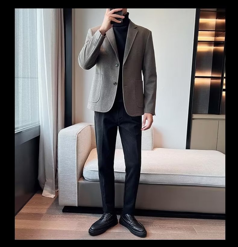 1 Blazer Men, Autumn And 2023 New Style, Mature Style Men's Casual Thick Woolen Suit For Winter_viptrois.com