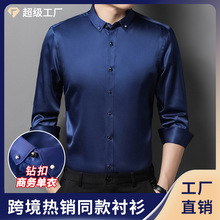 亚马逊商务免烫钻扣男衬衫秋季商务休闲抗皱透气男衬衣跨境批发