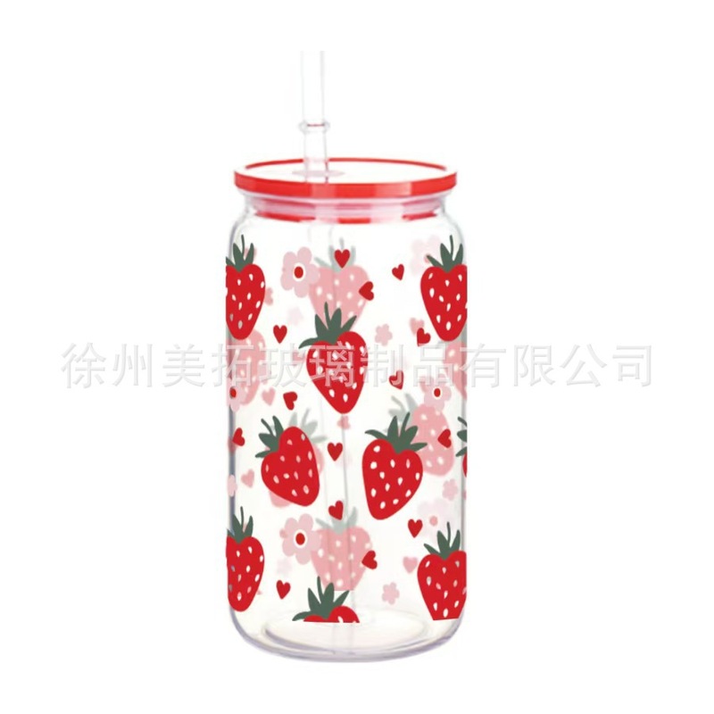 跨境现货印花可乐杯蝴蝶印花水杯高硼硅玻璃杯粉色磨砂可乐杯批发|undefined