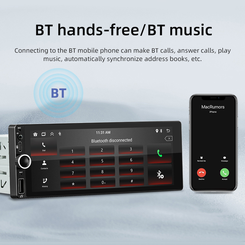 6.86 inch single ingot apple wireless CarPlay car MP5 player IPS screen car FM radio 12V