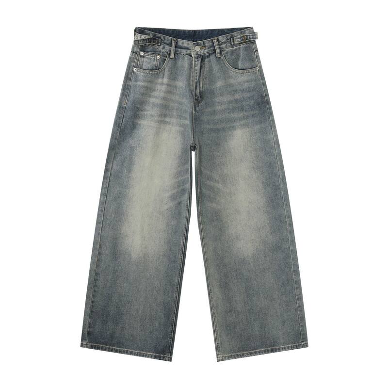 Quần jeans nam ống rộng dáng thẳng phong cách retro, chất denim cotton thoải mái — màu xanh