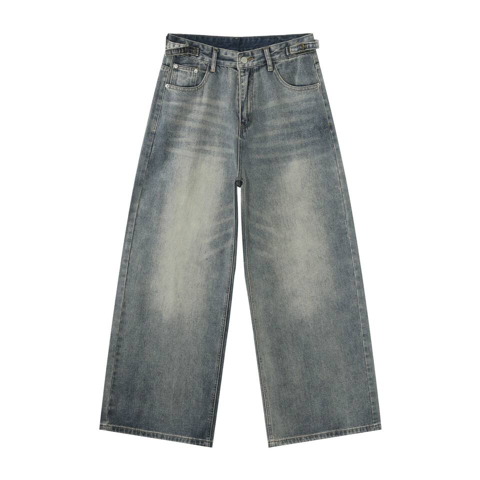 Quần jeans nam ống rộng dáng thẳng phong cách retro, chất denim cotton thoải mái — màu xanh