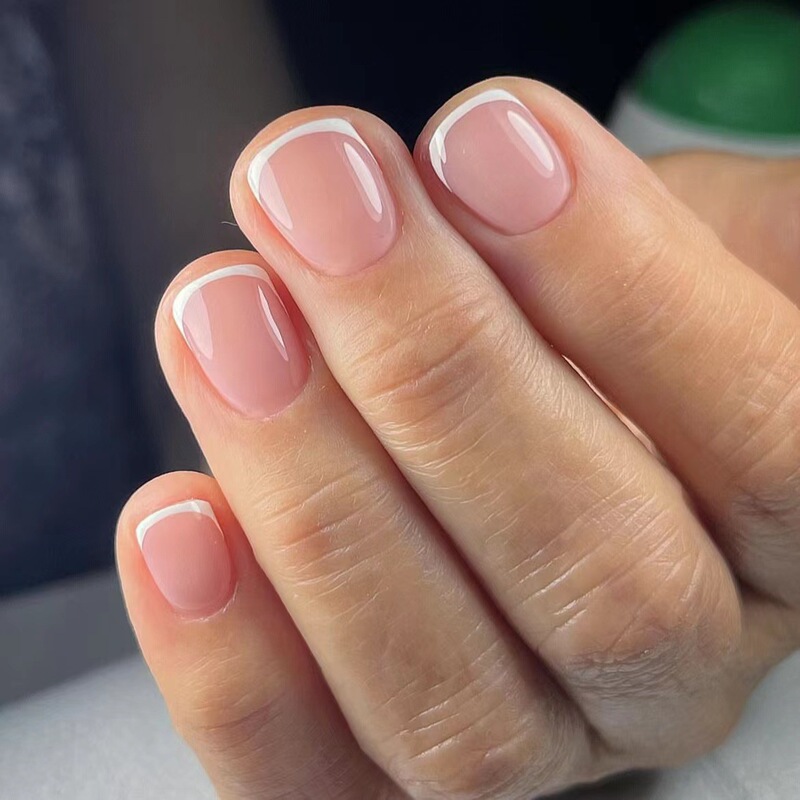 Short glossy square nail simple French white line wear nail simple all-match temperament wear nail manicure 24 pieces