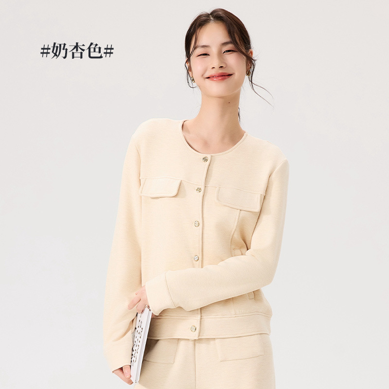 短外套女小香风秋冬新款法式短款外套百搭圆领修身显瘦长袖上衣|undefined