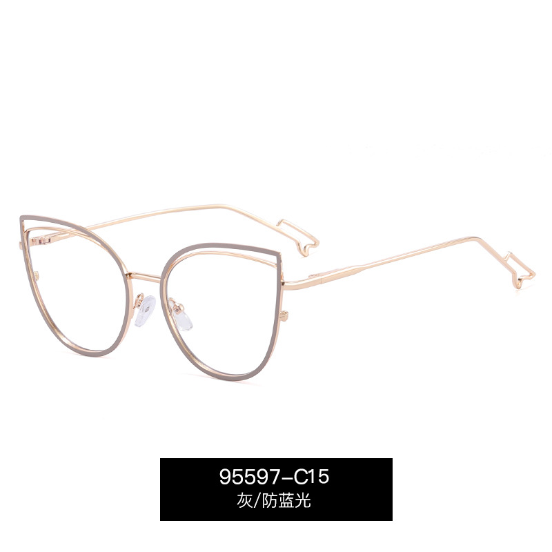 95597 nuevo metal anti-azul gafas de luz de moda de las mujeres gafas lisas marco retro gafas de ordenador puede ser equipado con gafas de miopía image 13