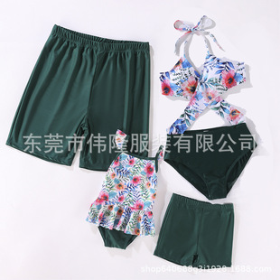 Cross-border new original design 2023 mother and daughter father and son swimsuit European and American parent-child family sky blue nylon swimsuit