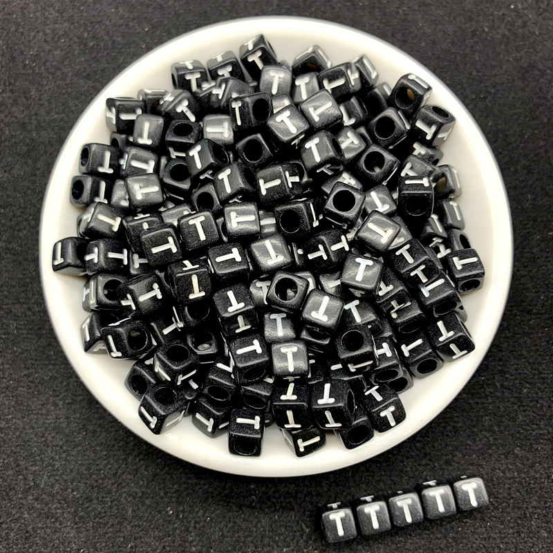 26 letras cuadradas blancas acrílicas de fondo negro inglés de una sola letra diy accesorios de beads material de beads sueltos image 26