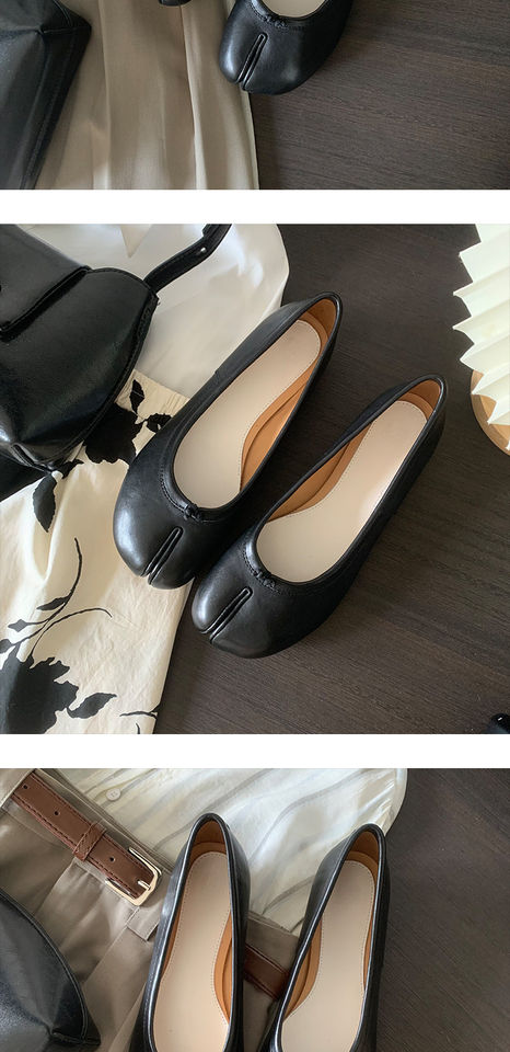 Giày búp bê nữ da bò mũi tách ngón đế bệt kiểu giày lười — Bạc vân nứt, hàng có sẵn, Hàng có sẵn màu trắng, Hàng có sẵn màu đỏ, Màu nâu, hàng có sẵn chi tiết 16