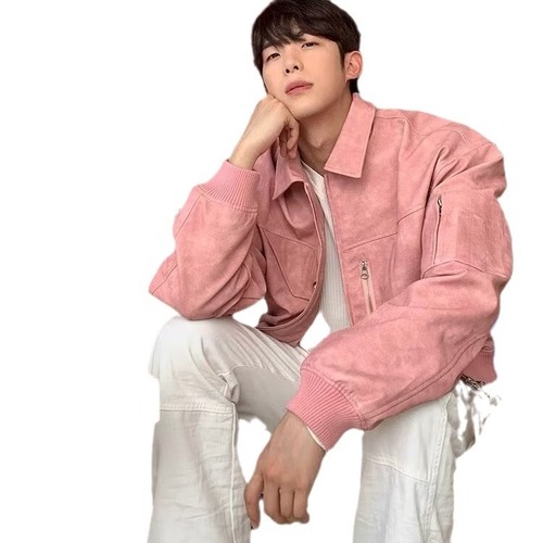 Vintage American-style distressed color jacket for men and women, spring and autumn zipper decoration PU leather coat outerwear, men's high-end top