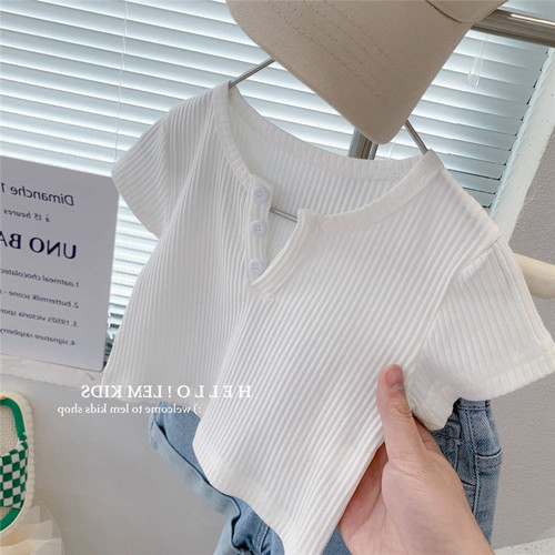 Summer Girls' Clothing Short Sleeve T-Shirt Baby Stylish Children's Personality Trend Brand Korean Version Candy Color Striped Fashion Top