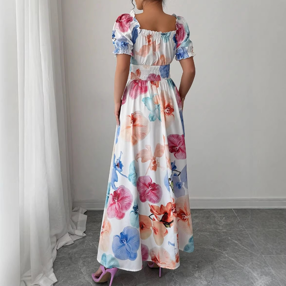 Summer Women's Clothing Fashion Printed Long Skirt Dress American Style Thin Material For Ladies New Arrivals_ecoleips.com