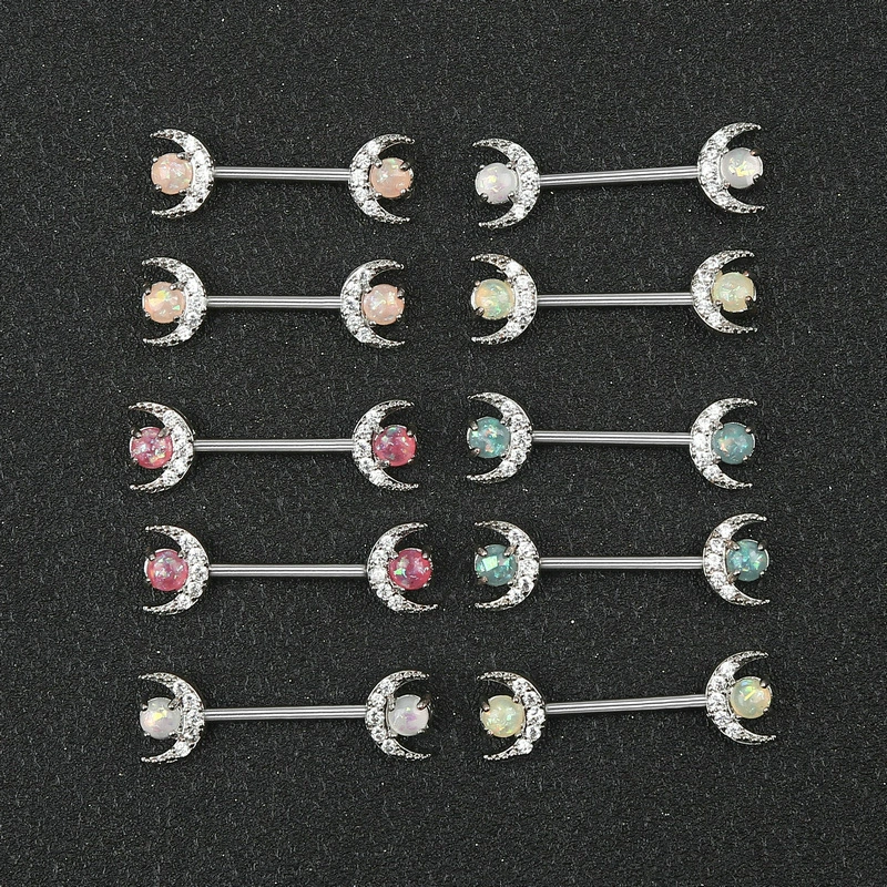 Amazon, нержавеющая сталь, опаловый сосок, титановая сталь, кольцо для сосков в форме луны, европейская и американская мода, циркониевые украшения для сосков, ювелирные изделия для пирсинга