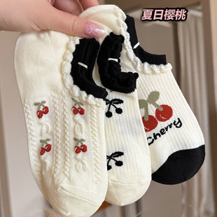 Summer Shallow Socks Children's Short Socks Boat Socks Invisible Socks Cute Cherry Mesh Thin Japanese Style Inspired Trendy Sweat Absorbing