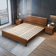 Modern simple Nordic walnut solid wood bed 1.8 meters master bedroom double bed 1.5 meters minimalist wedding bed wholesale and direct sales 