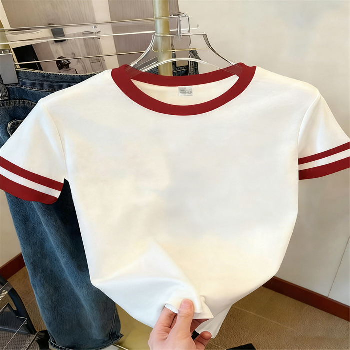 2026 Women's Color Block T-Shirt Round Neck Loose Short Sleeve Casual Top Cross Border Spot Goods_ecoleips.com