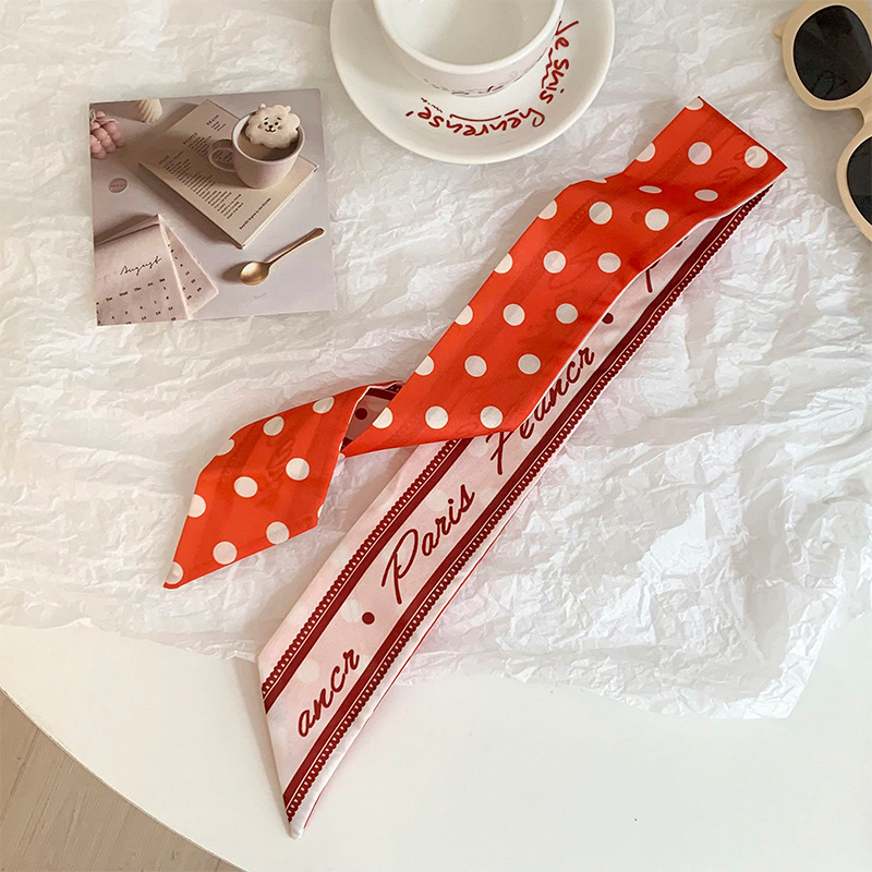 Pañuelo de seda de tira larga de lunares, sentido avanzado, nueva bufanda de muñeca, bolsa de atar, serpentina decorativa, todo fósforo, turbante multiusos, cinturón para el cabello