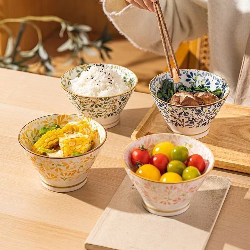 四碗日式5英寸斗笠碗家用陶瓷吃饭釉下彩米饭碗套装无友情圆形|undefined