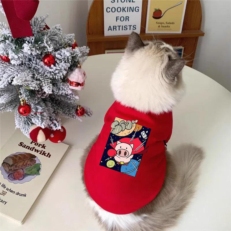 Ropa de felino de peluche otoño y invierno mascotas de Navidad de dos patas suéter gato azul gato muñecas de tela corta gato anti-pillo gatito gatito