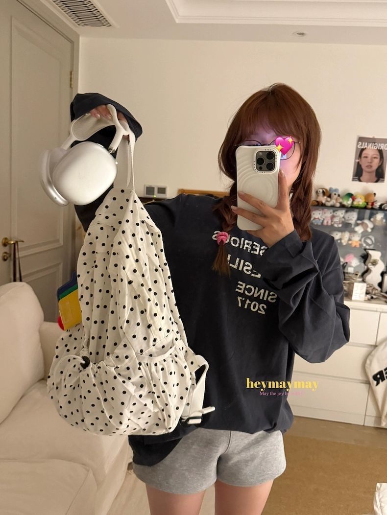 화이트 폴카 도트 더블 백