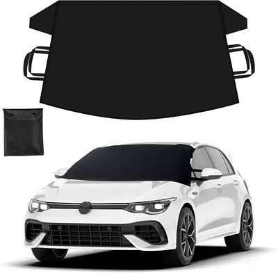 Car sunshade and snow cover for winter, 600D Oxford fabric, thickened snow cover for front windshield, anti-snow, anti-frost, anti-freeze (Car snow shield) - black-600d-oxford-fabric-black-coated-small-size-double-elastic-car-snow-cover-140160107