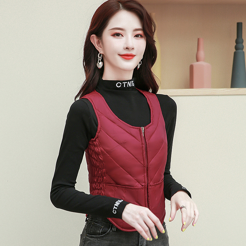 여성용 겨울 보온 벨벳 조끼, 여성용 짧은 경량 조끼, 몸에 꼭 맞는 이너웨어, 슬림핏 조끼 도매