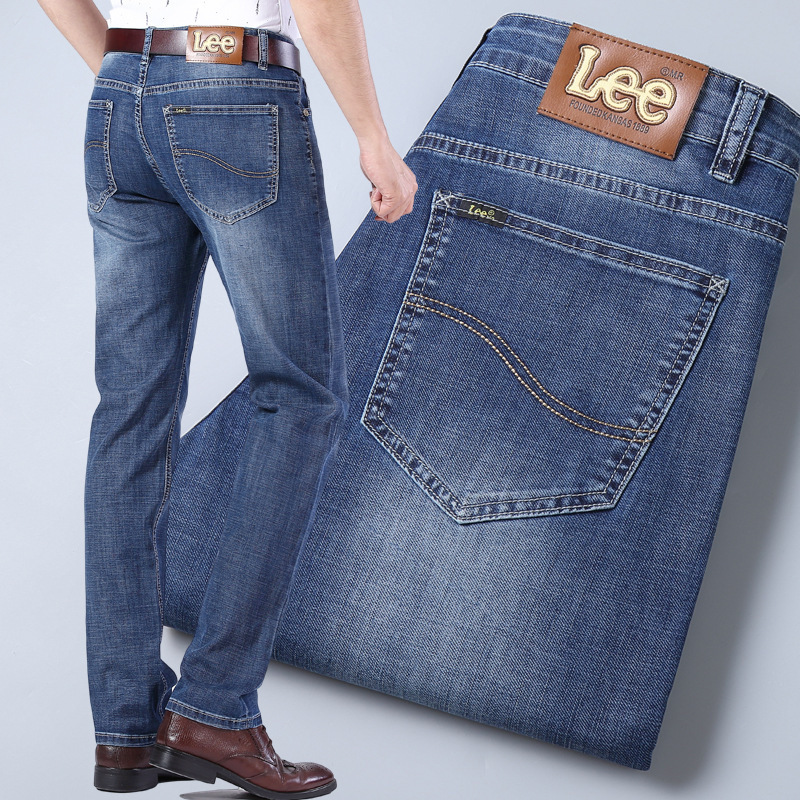 Leedex Men's Straight-Leg Loose-Fitting Stretch Jeans, Business Casual, Autumn and Winter Thick Style, High-End Quality Denim Pants