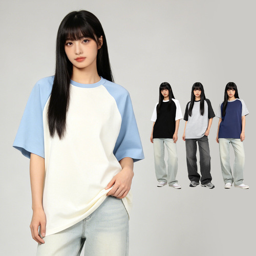 Pure cotton short-sleeved t-shirt 200g strapless half-sleeves Korean Hong Kong style loose unisex summer t-shirt casual all-matching