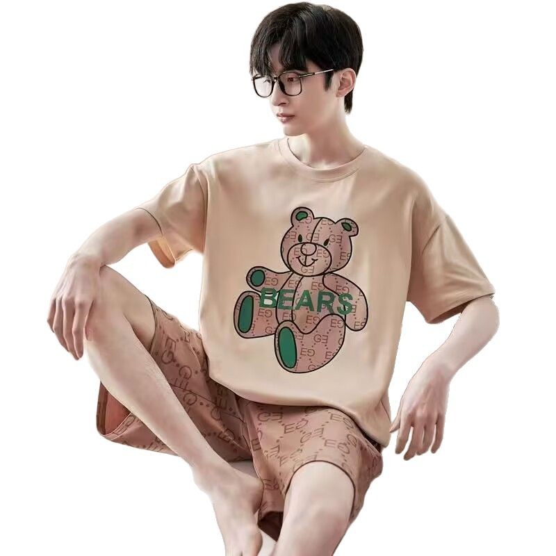 2025 pijamas traje de pantalones cortos de manga corta de verano para hombre estilo coreano suelto de talla grande de dibujos animados ropa de hogar casual