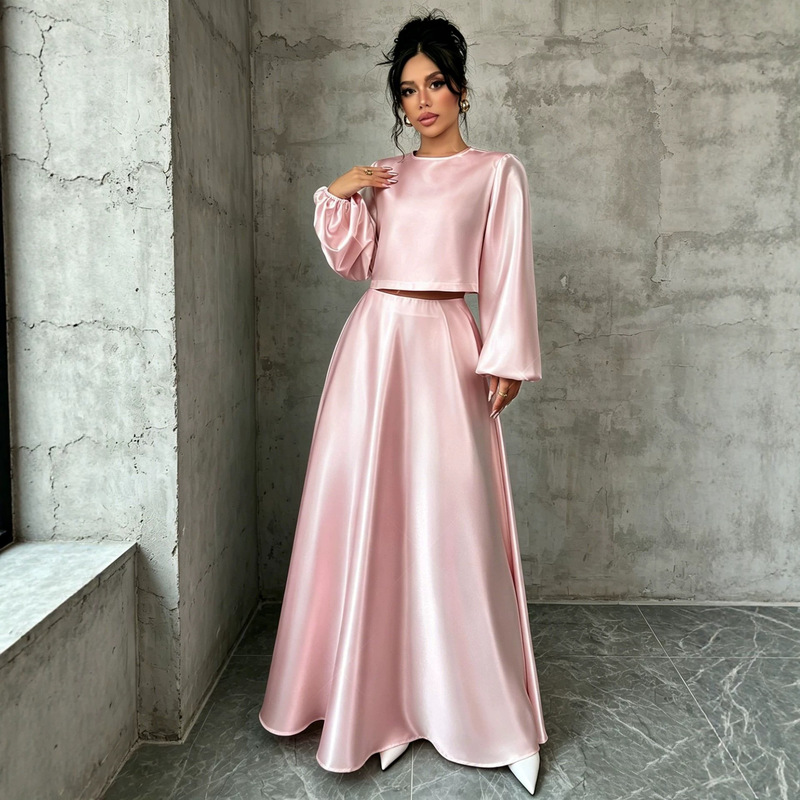 2026 New European and American Style Satin Two-Piece Evening Dress for Women, Long Dress with Elegant Temperament, Bridesmaid Banquet Dress