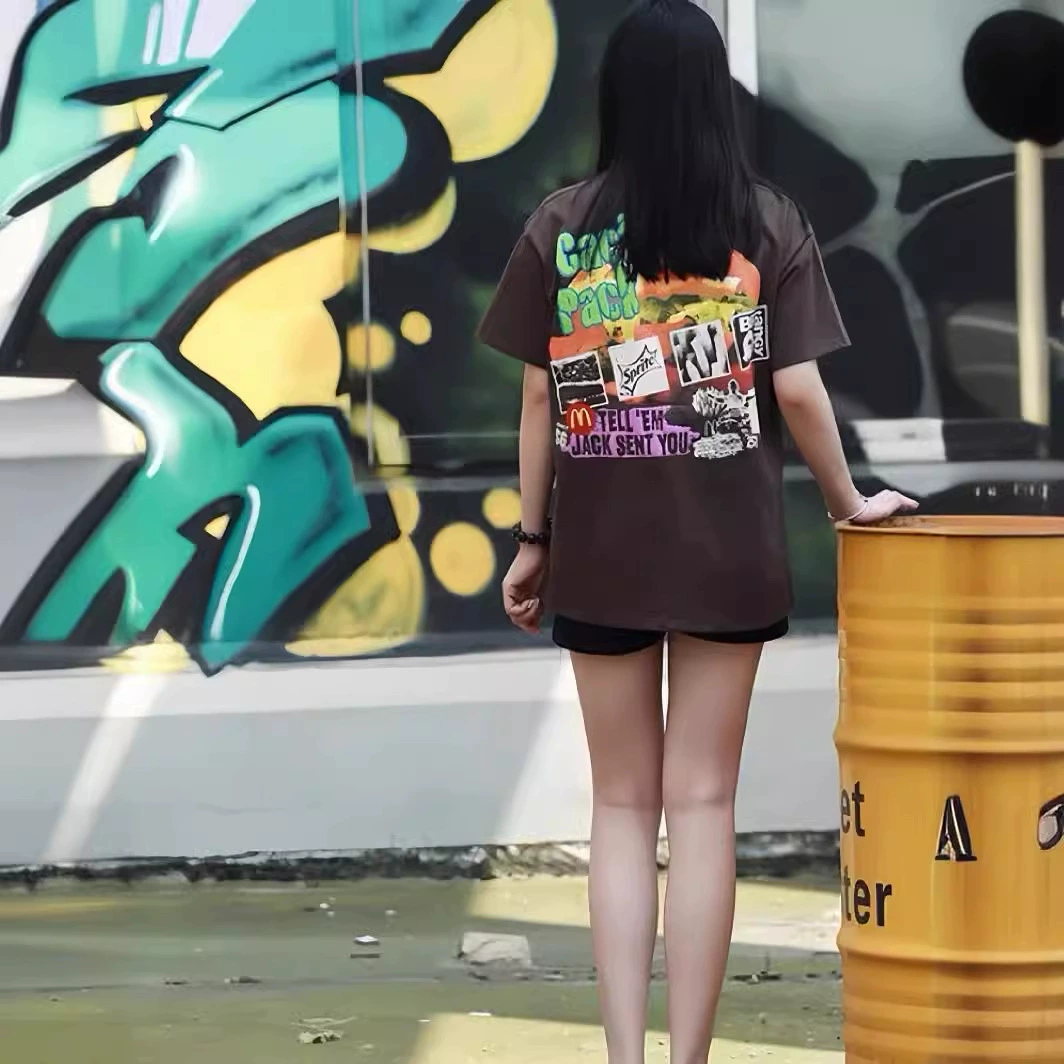 Правильная версия Travis Scott McDonald's совместно с кофе хлопчатобумажная американская повседневная футболка