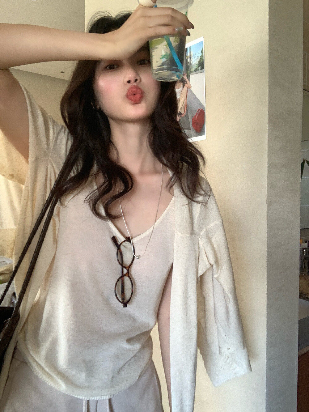 Bộ cardigan len phối áo hai dây nữ phong cách lười biếng mùa hè — yến mạch chi tiết 19