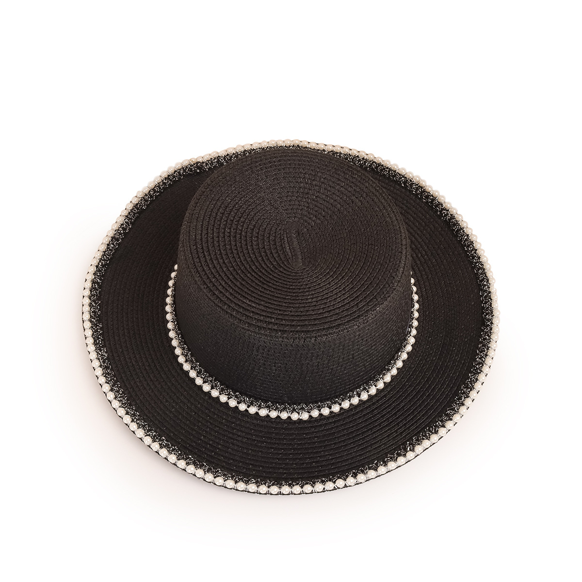 Wholesale Fashion Wide-brimmed Pearl-rim Flat Straw Hat Nihaojewelry display picture 5