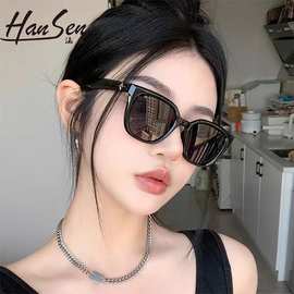 黑框GM墨镜女2024新款小红书街拍猫眼墨镜潮流防紫外线男士太阳镜