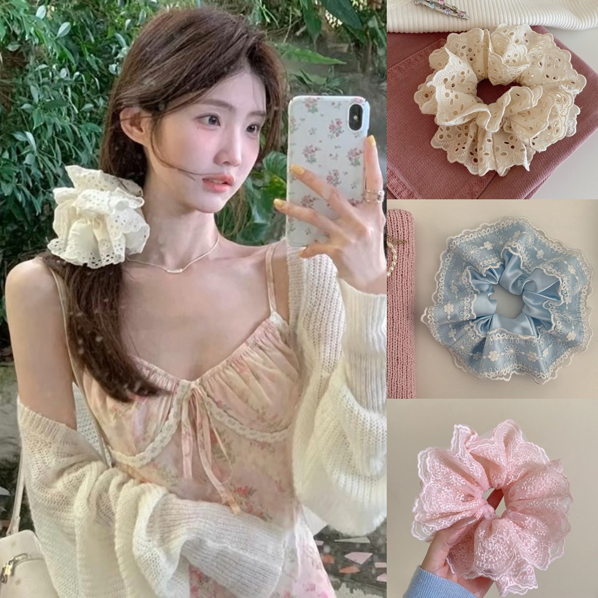 gentle cream color sweet lace hair band korean ins girl tie-up hair head rope super fairy atmosphere hair accessories for women